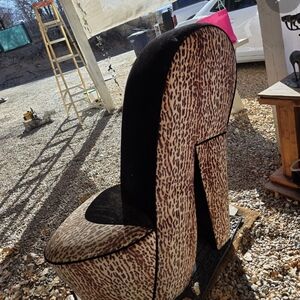 Leopard Print Accent Slipper Chair with Black Velvet Back